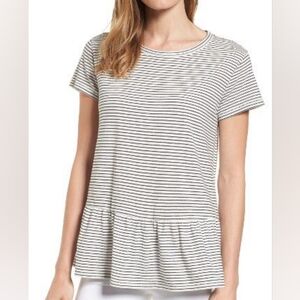 EUC Nordstrom Caslon Black & White Striped Size S Peplum Tshirt Top!